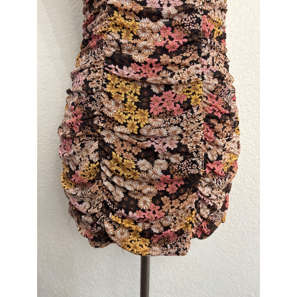 Ultra Flirt Bodycon Mini Dress Small Multicolor Floral Ruched Mesh Tie Front - Picture 4 of 8